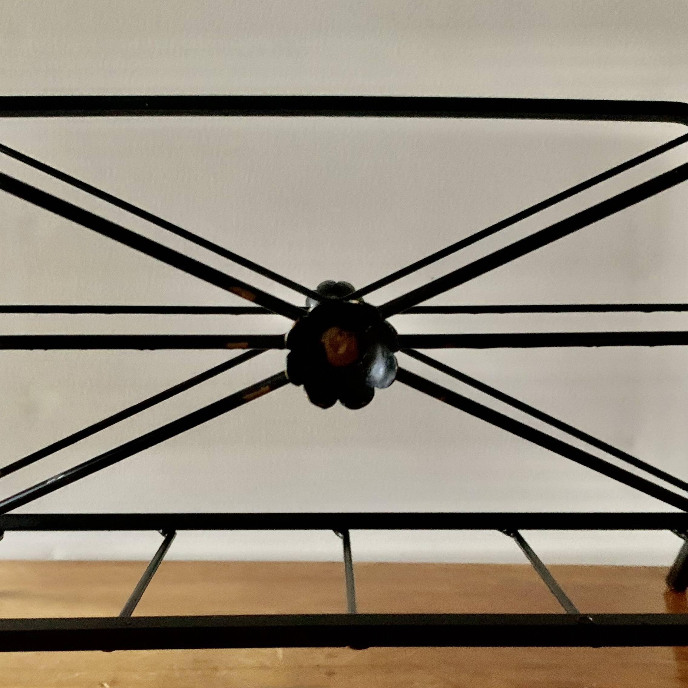 Vintage magazine rack and harness in wood and wrought iron