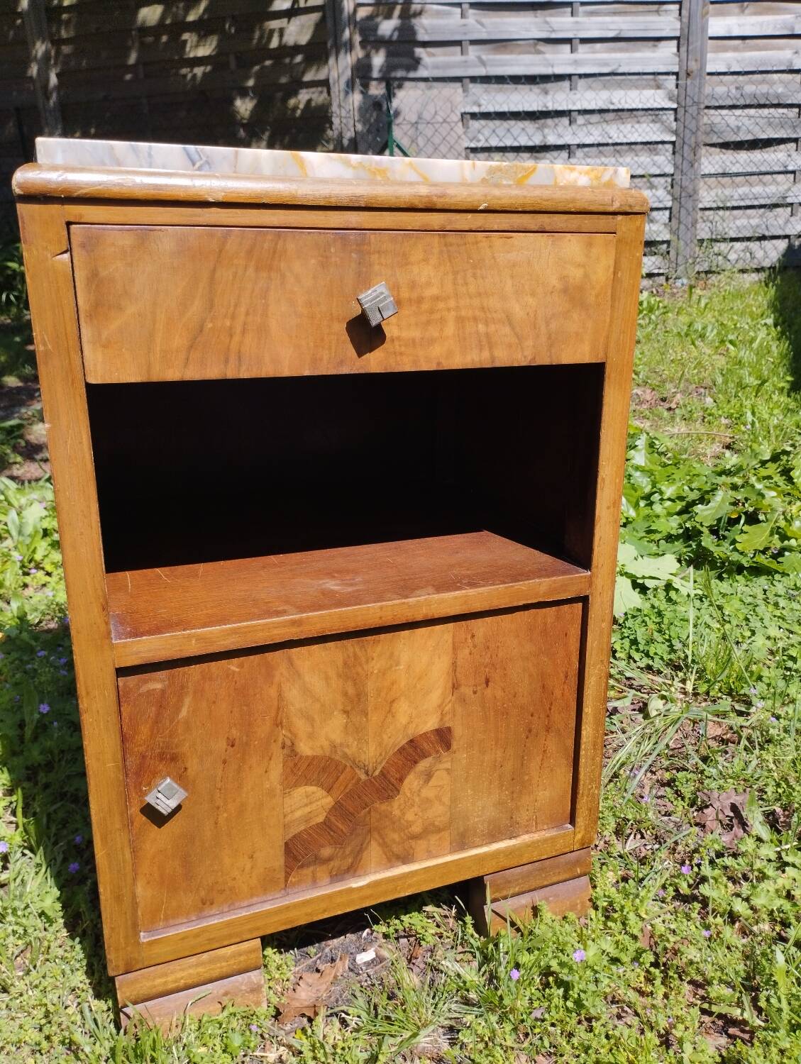 Art deco bedside table, marble top