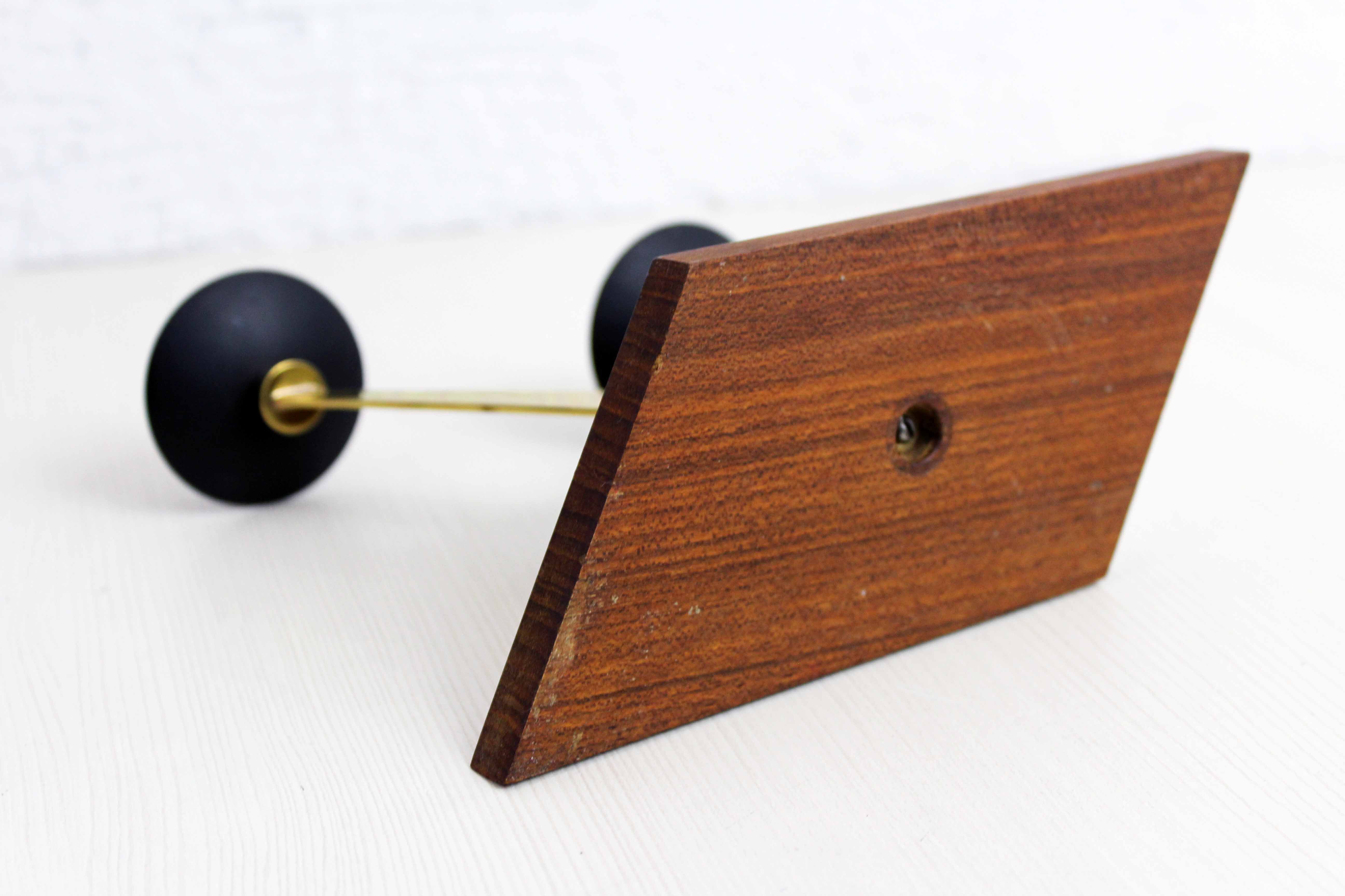 Double teak and brass candle holder