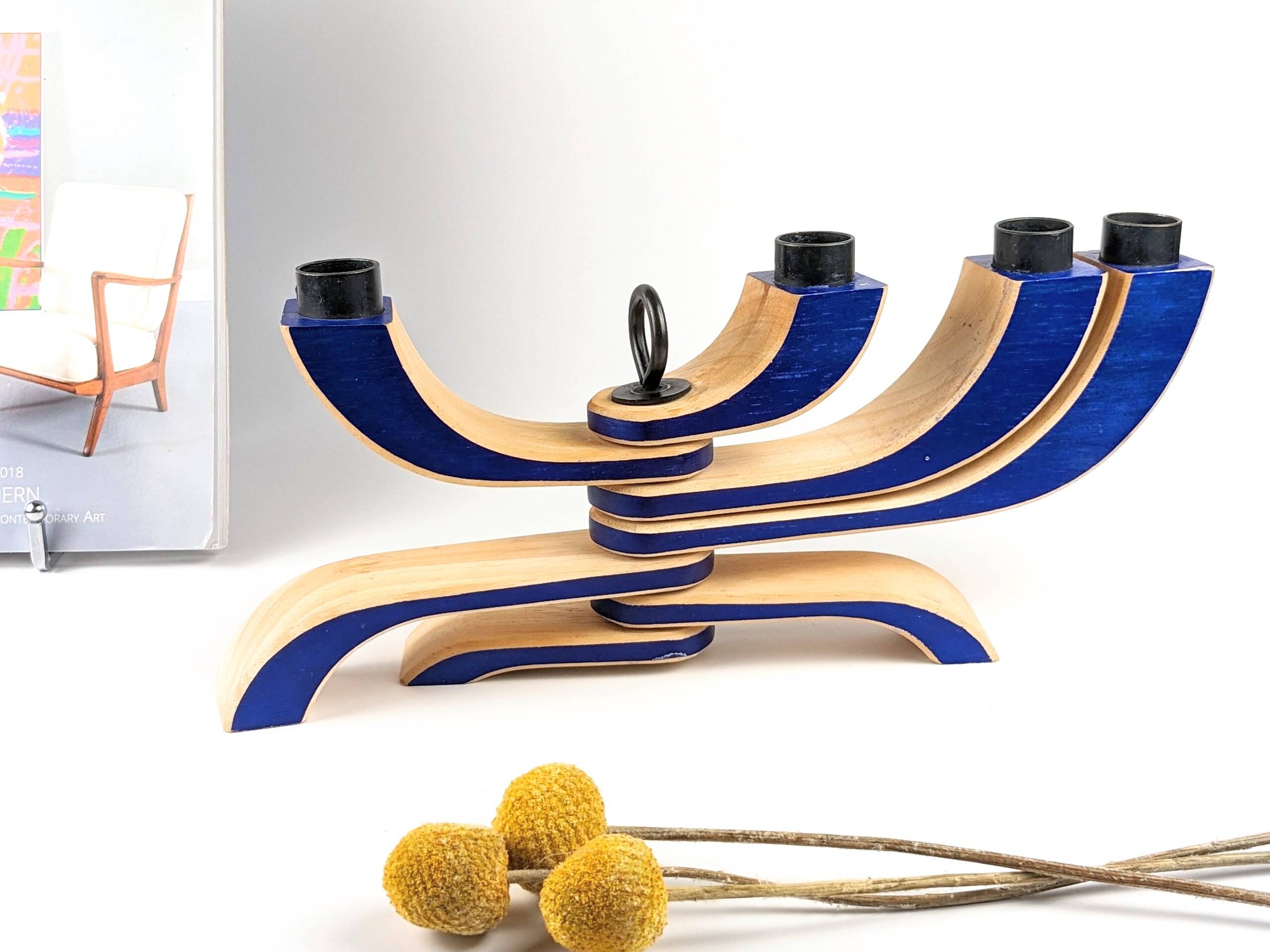 7-branched wooden candelabra | Klein Blue | Scandinavian design