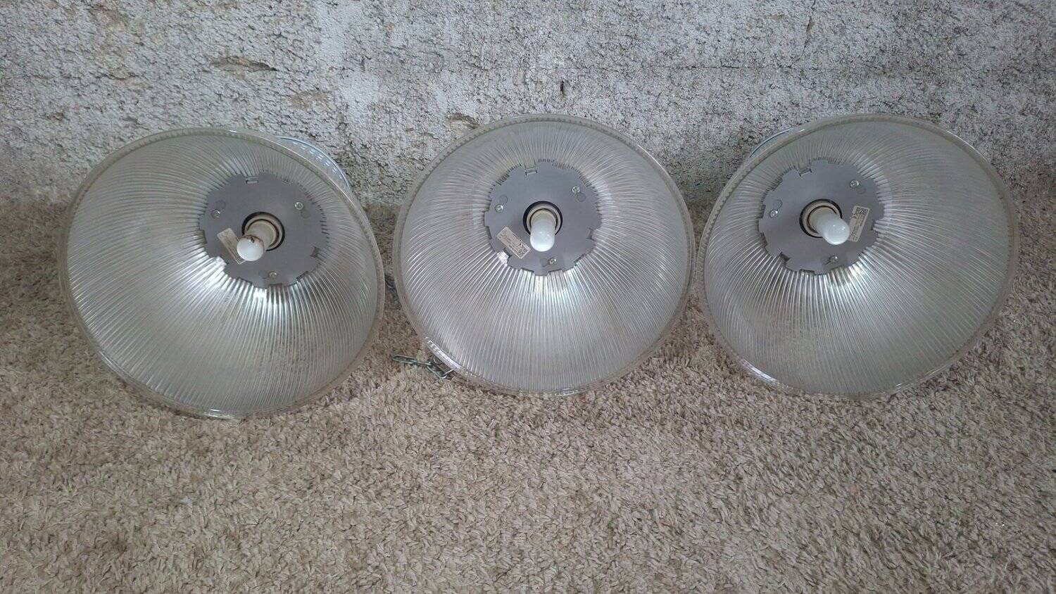Set of 3 industrial pendants RZB Holophane glass - 1990s