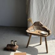 Small stool, footrest in organic blond teak monoxyle wabi-sabi L31