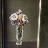 Still life oil on panel vase with immortelles