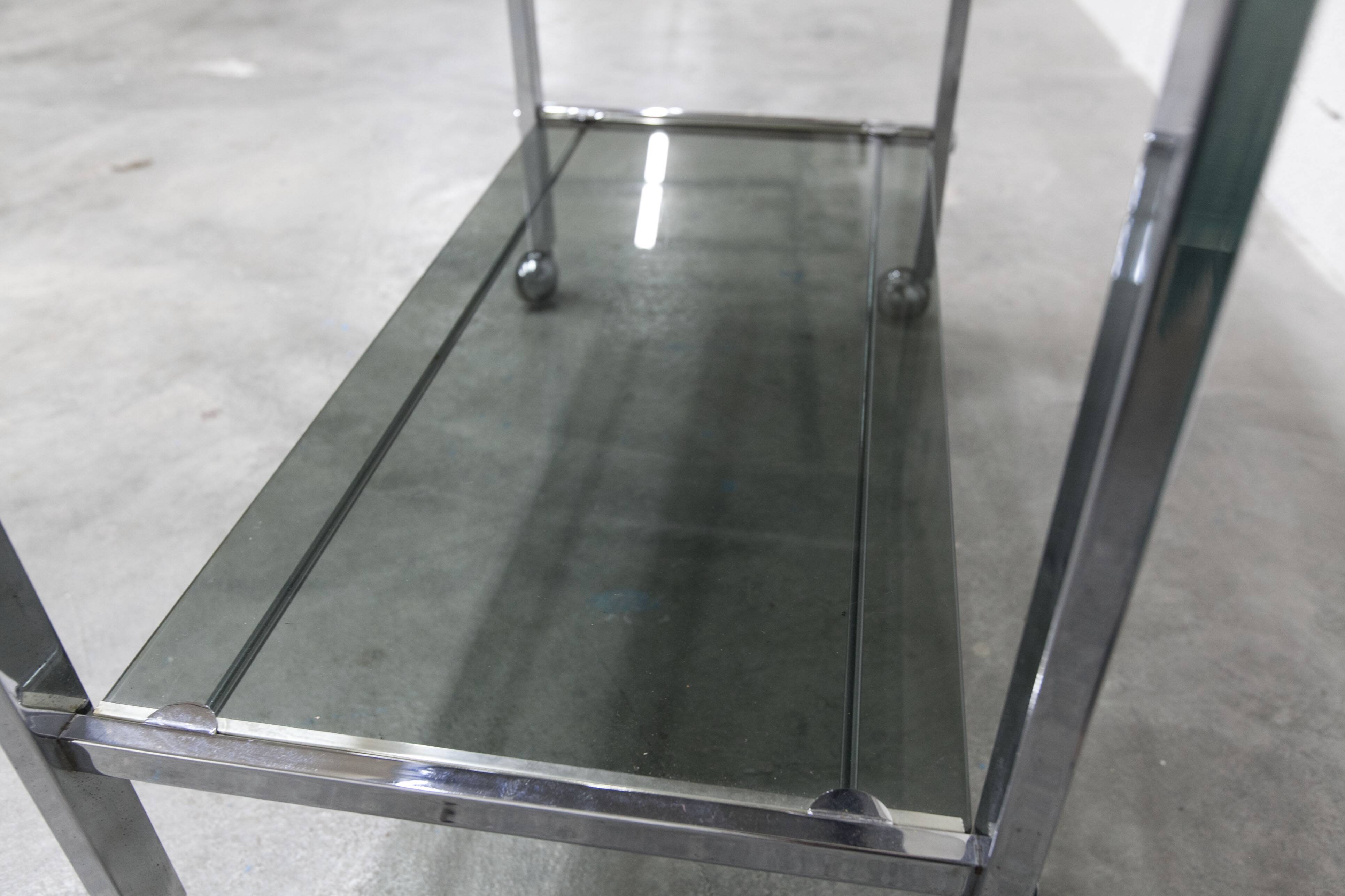 Chrome and smoked glass hi-fi trolley / cabinet 1970
