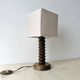 Rustic wooden turned lamp base from the 1950s, vintage rustic lighting.