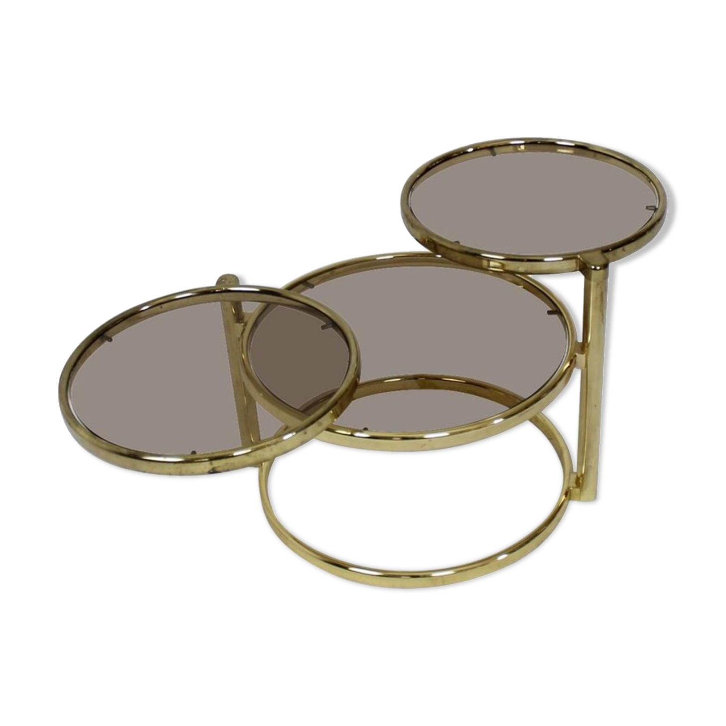 Mid century brass plated 3-tier swivel coffee table after Milo Baughman