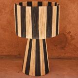 Black and white striped raffia table lamp