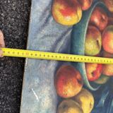 Antique painting Still life – apples, blue pottery and brass jug