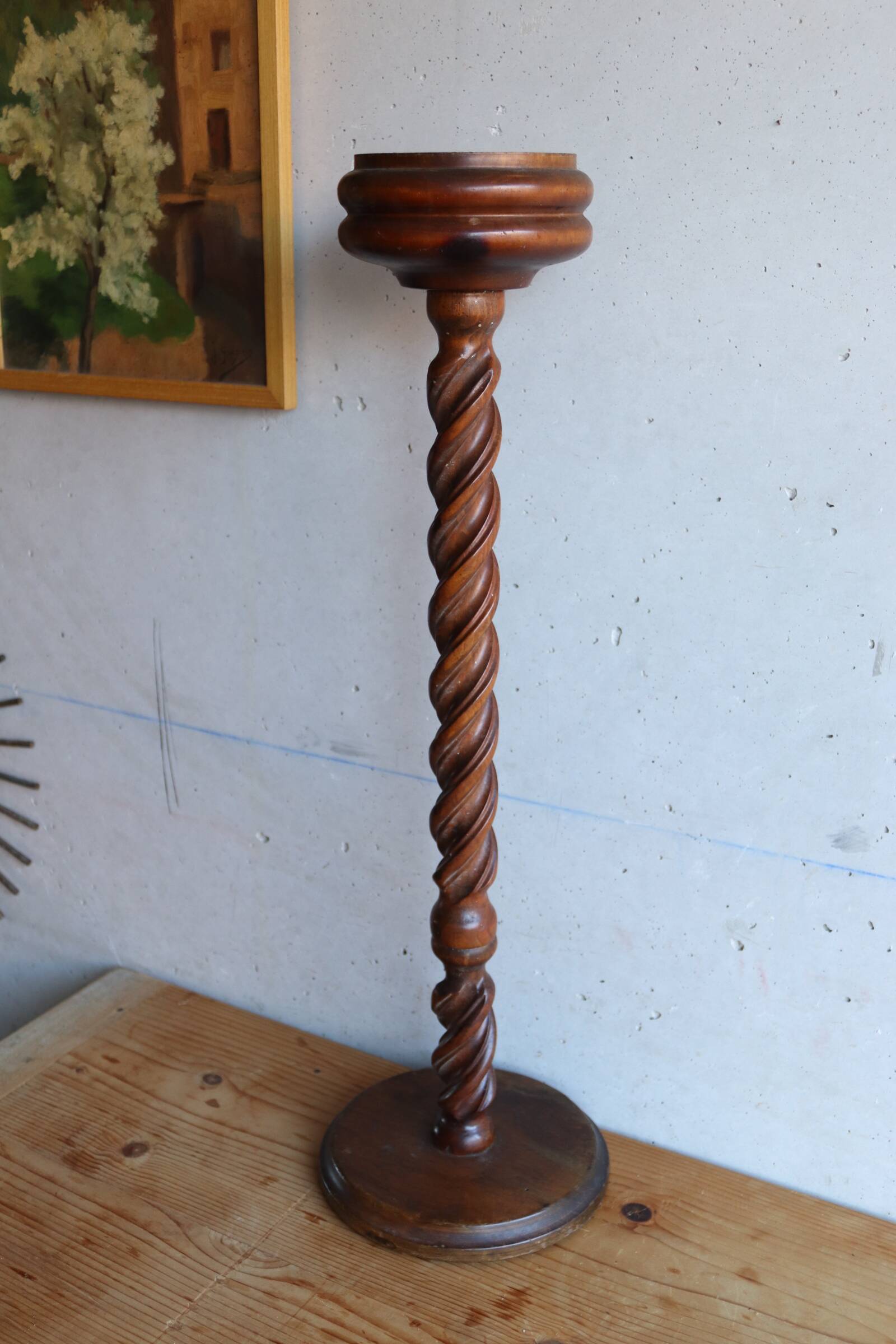 Candlestick / Bolster / Old plant holder in turned wood