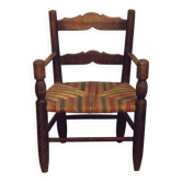Childs Vintage Rustic French Mid Century Hand Made Wood & Rattan Chair