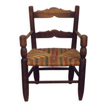 Childs Vintage Rustic French Mid Century Hand Made Wood & Rattan Chair