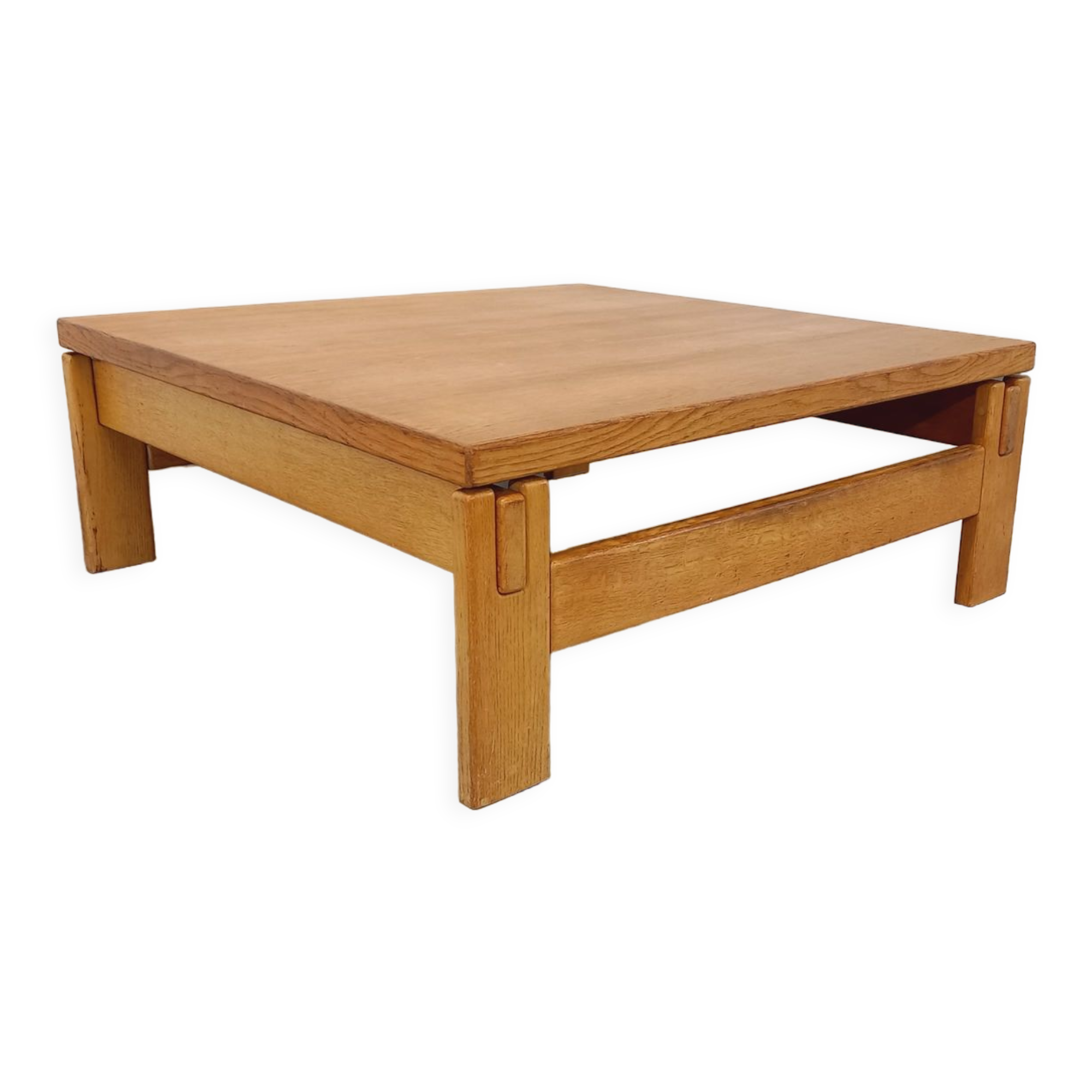 Vintage square coffee table in solid oak wood from the 60s 70s