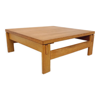 Vintage square coffee table in solid oak wood from the 60s 70s