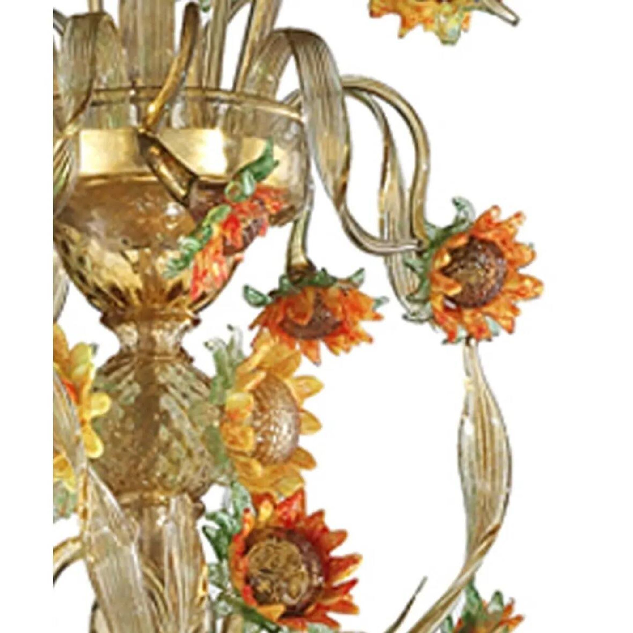Murano Glass “Sunflowers” Chandelier – Venetian Style in Amber & Green