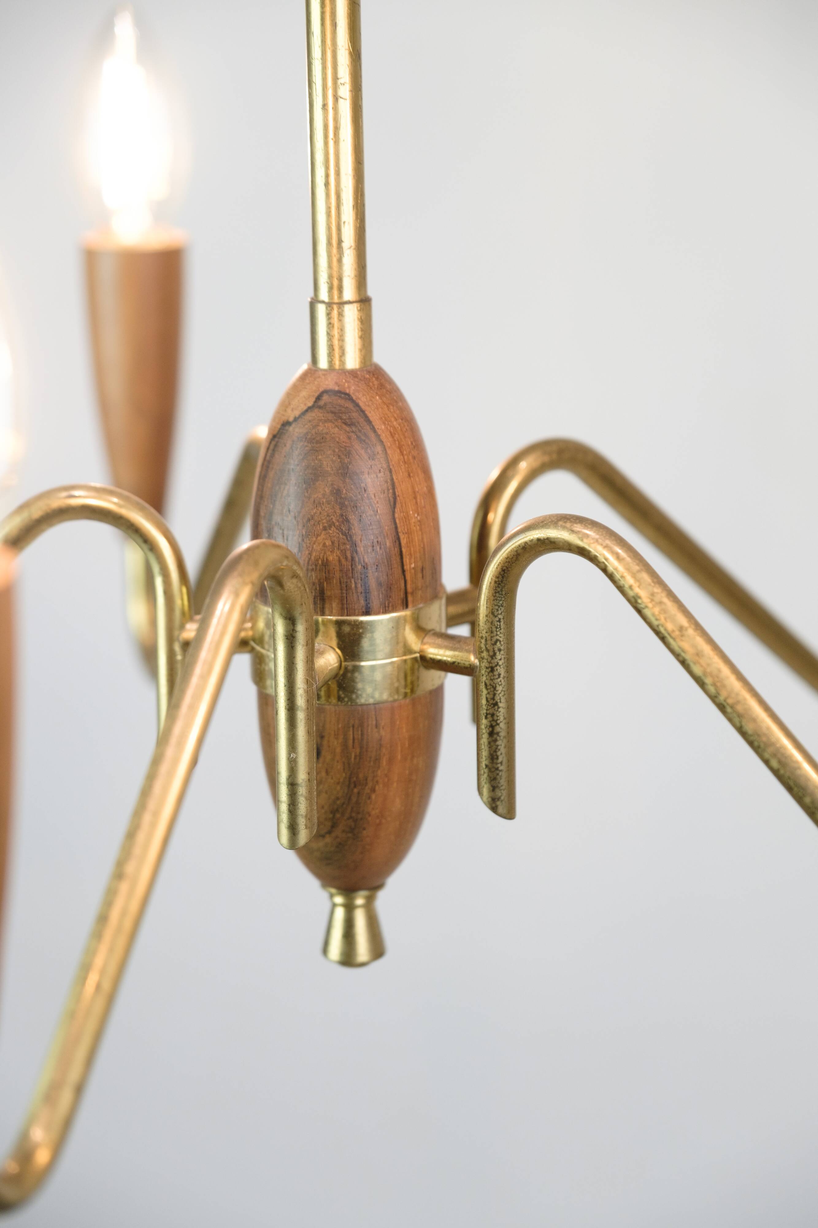 Chandelier made In Teak & Brass From 1960s