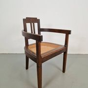 Art Nouveau Deco Armchair in Rattan Webbing, Oak and Copper, 1920s