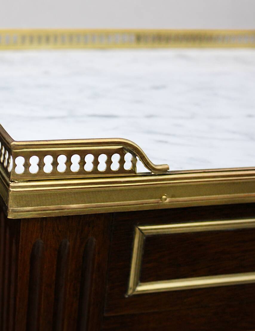 Pair of Mahogany Nightstands with White Carrara Marble in Louis XVI Style