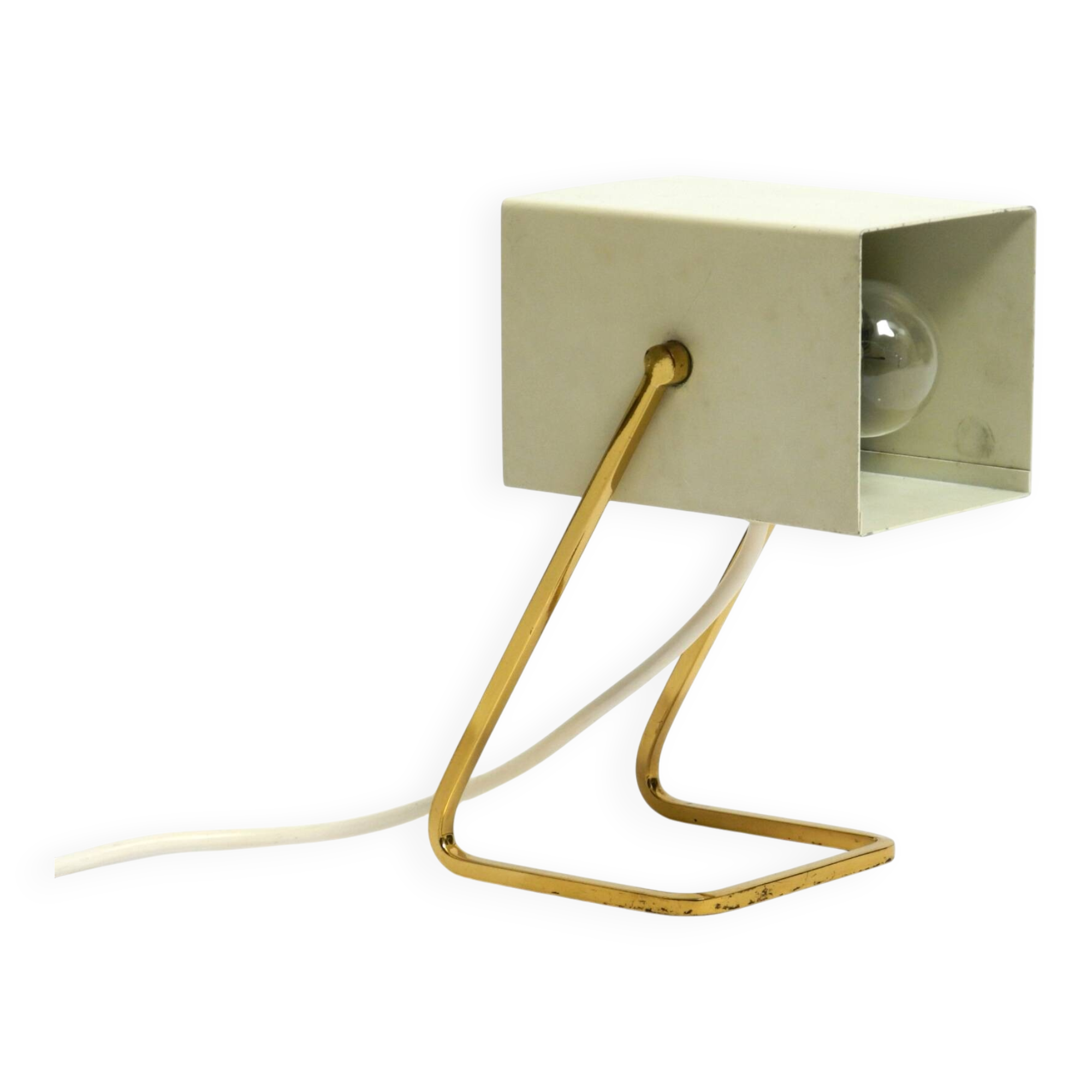 Great Mid Century metal bedside lamp with brass base by Kaiser Leuchten