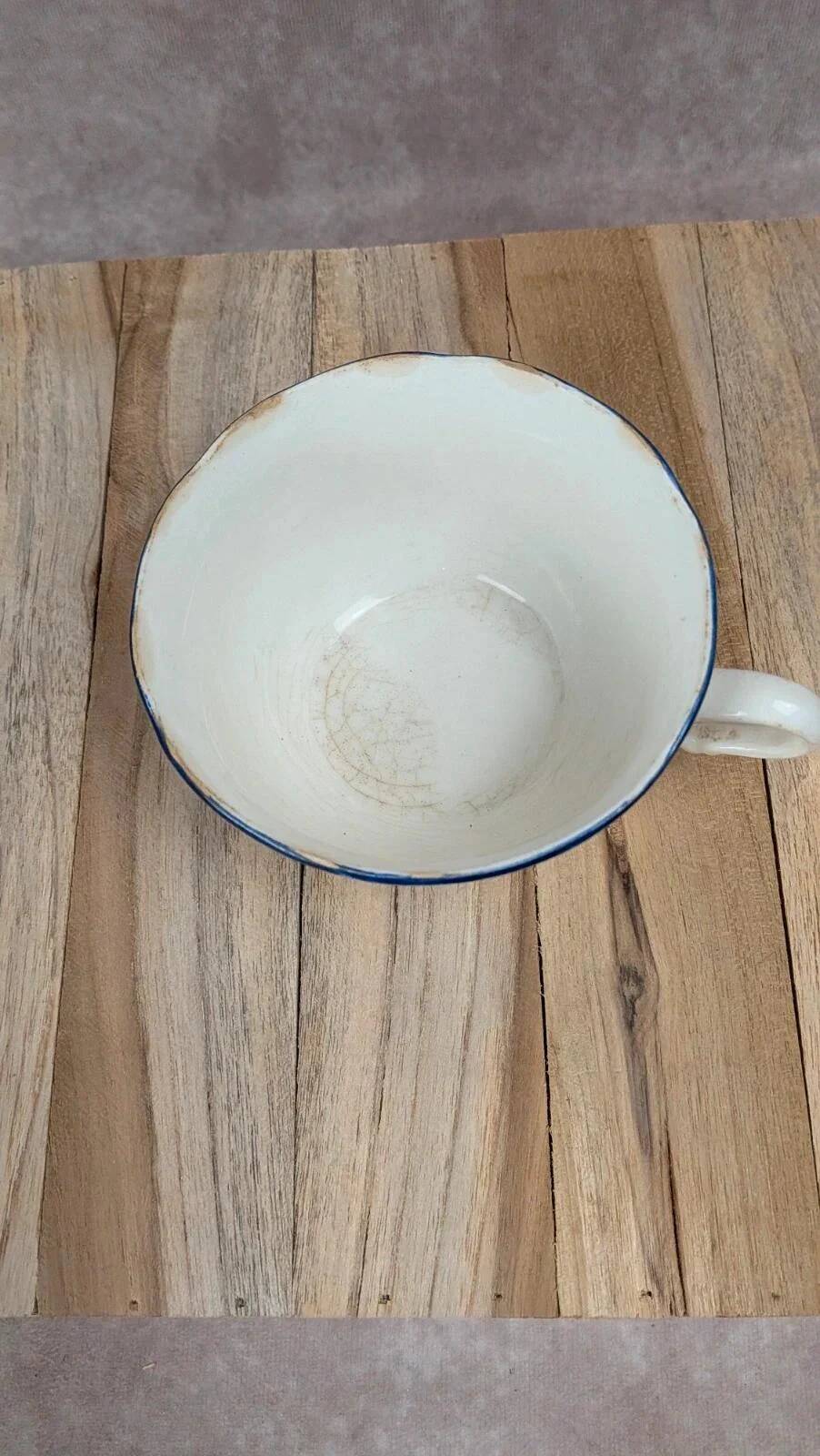 Antique Sarreguemines blue & white cup – French earthenware