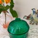 Vintage art deco glass sugar bowl, emerald green color from the 60s