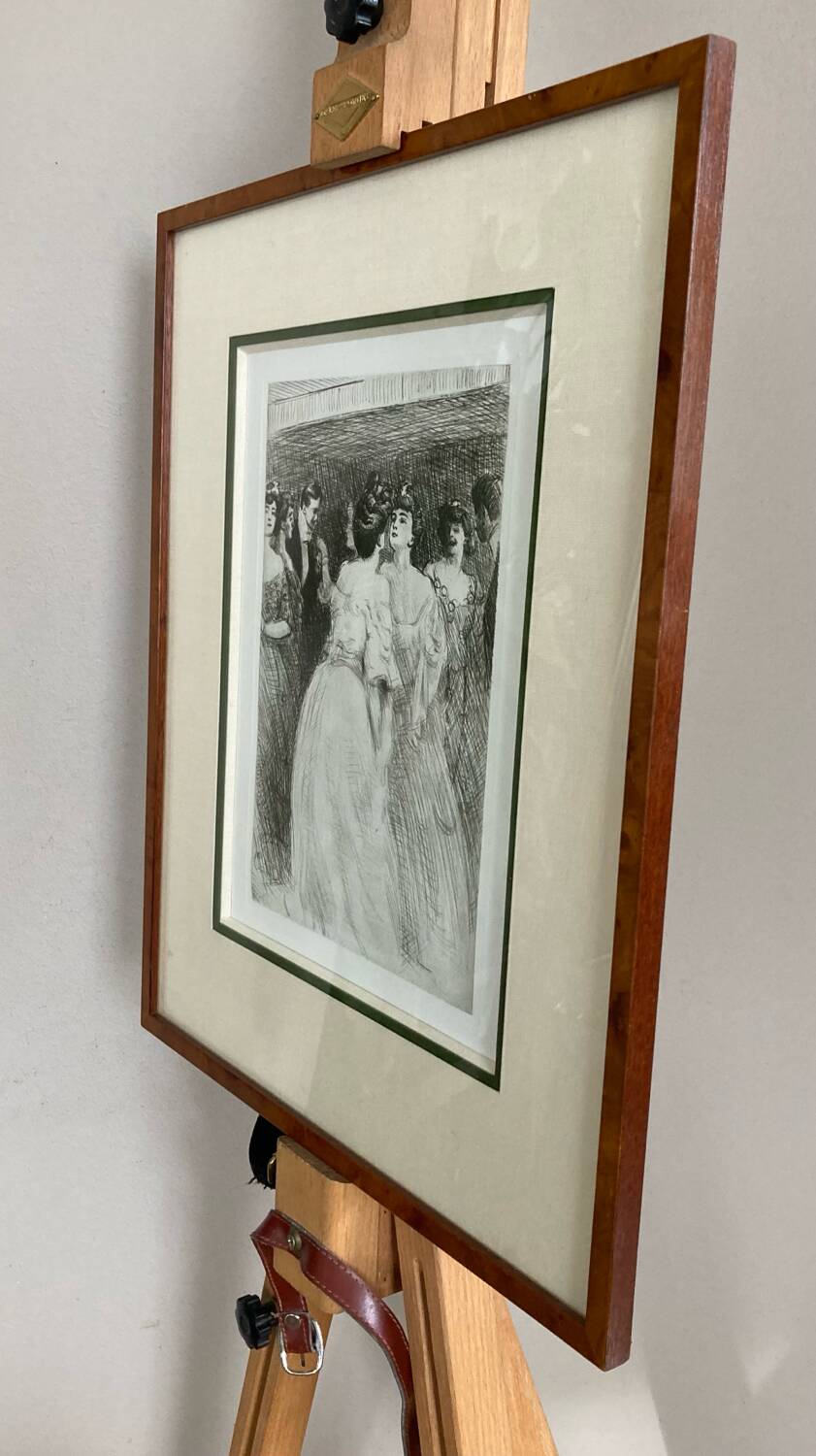 Black ink drawing of people from the Art Nouveau period