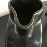 Carafe broc pitcher in green ceramic with metallic highlights