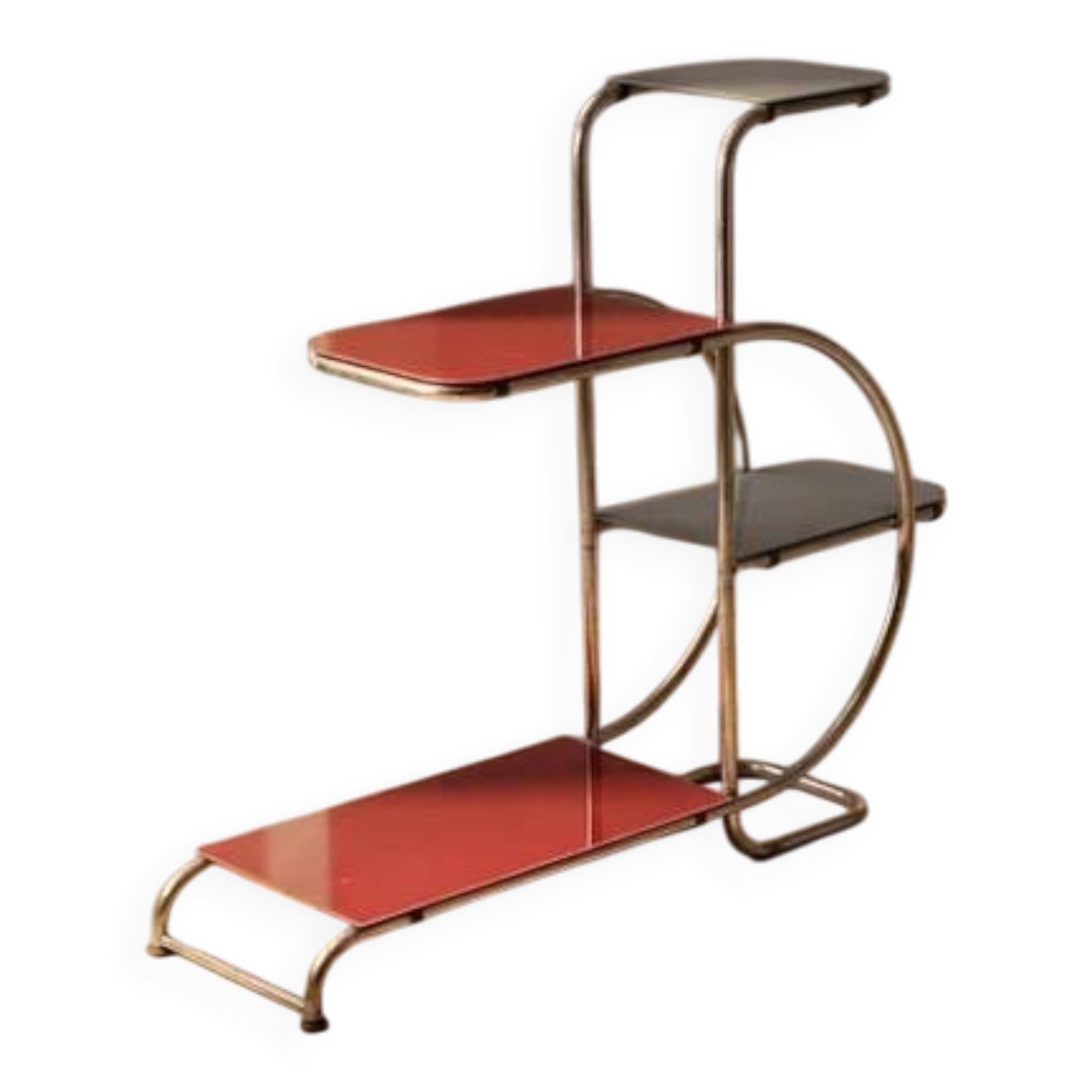 Support de plante en acier tubulaire Bauhaus par Emile Guyot, étagères en verre coloré, milieu du 20e siècle, Tchécoslovaquie, 90 × 30 × 105 cm