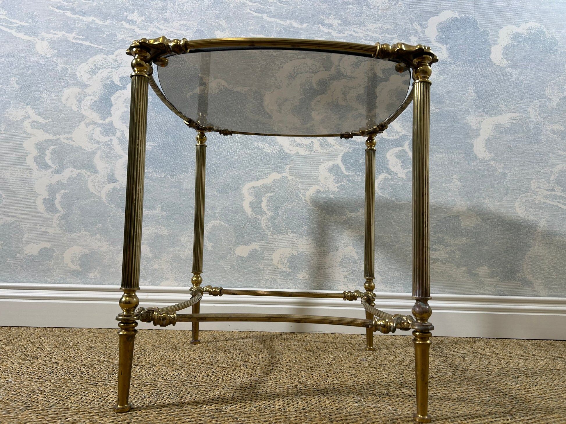 Small side table with a smoked glass top, Hollywood Regency.