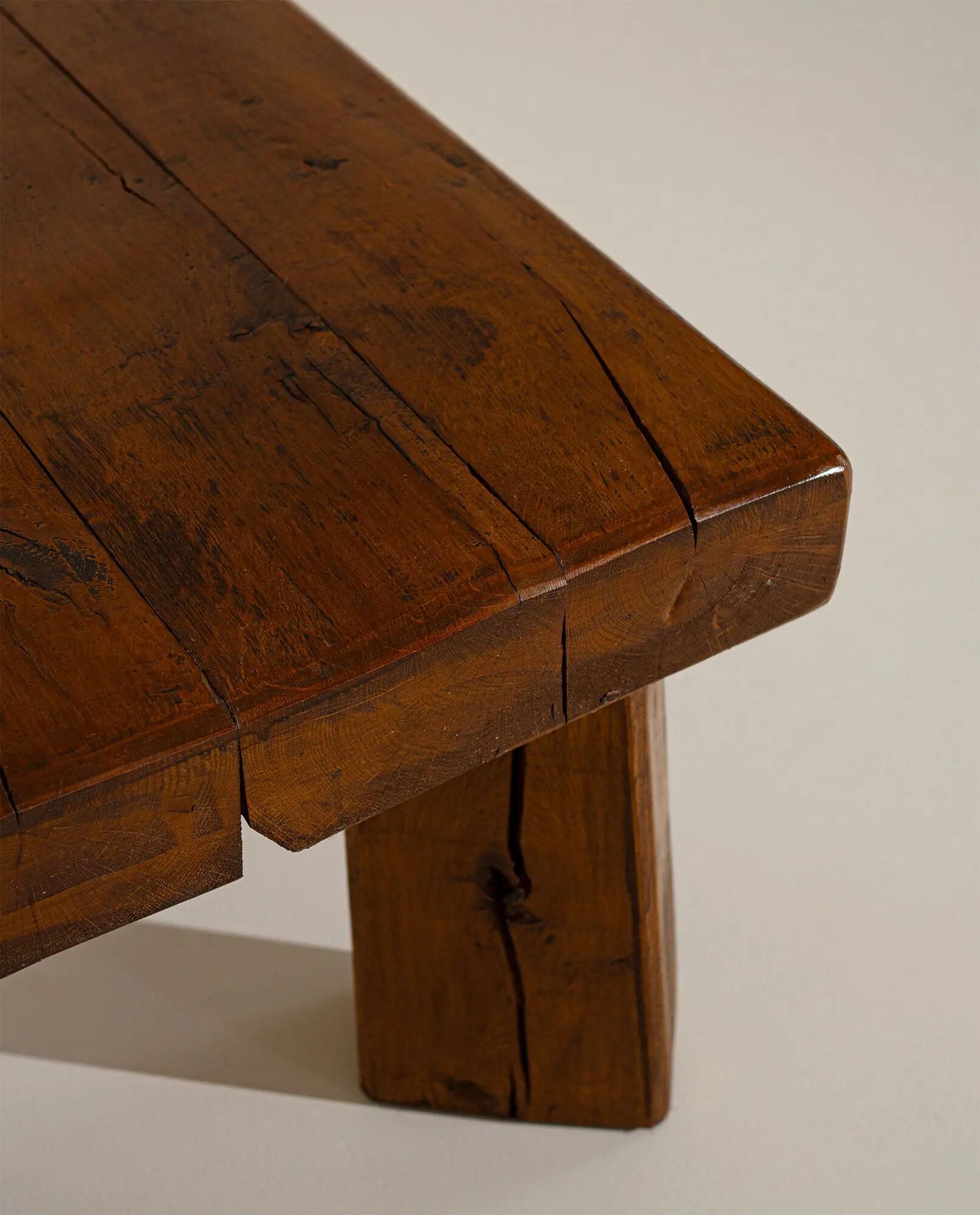 Brutalist Solid Oak Side Table with Wooden Pins, 1960s