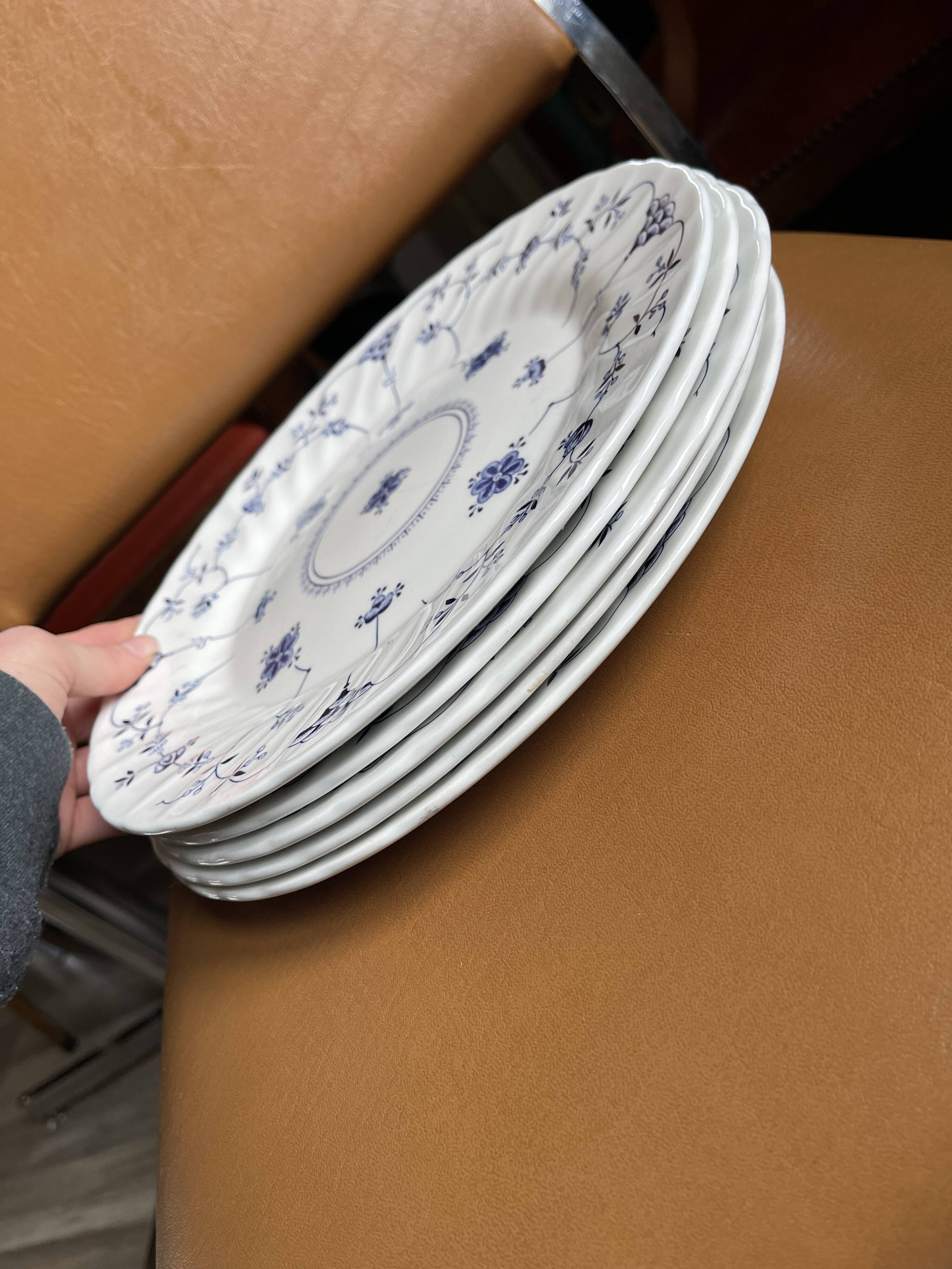 5 Large earthenware plates with blue flowers