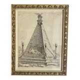 19th century engraving, Art Deco gold glazed frame