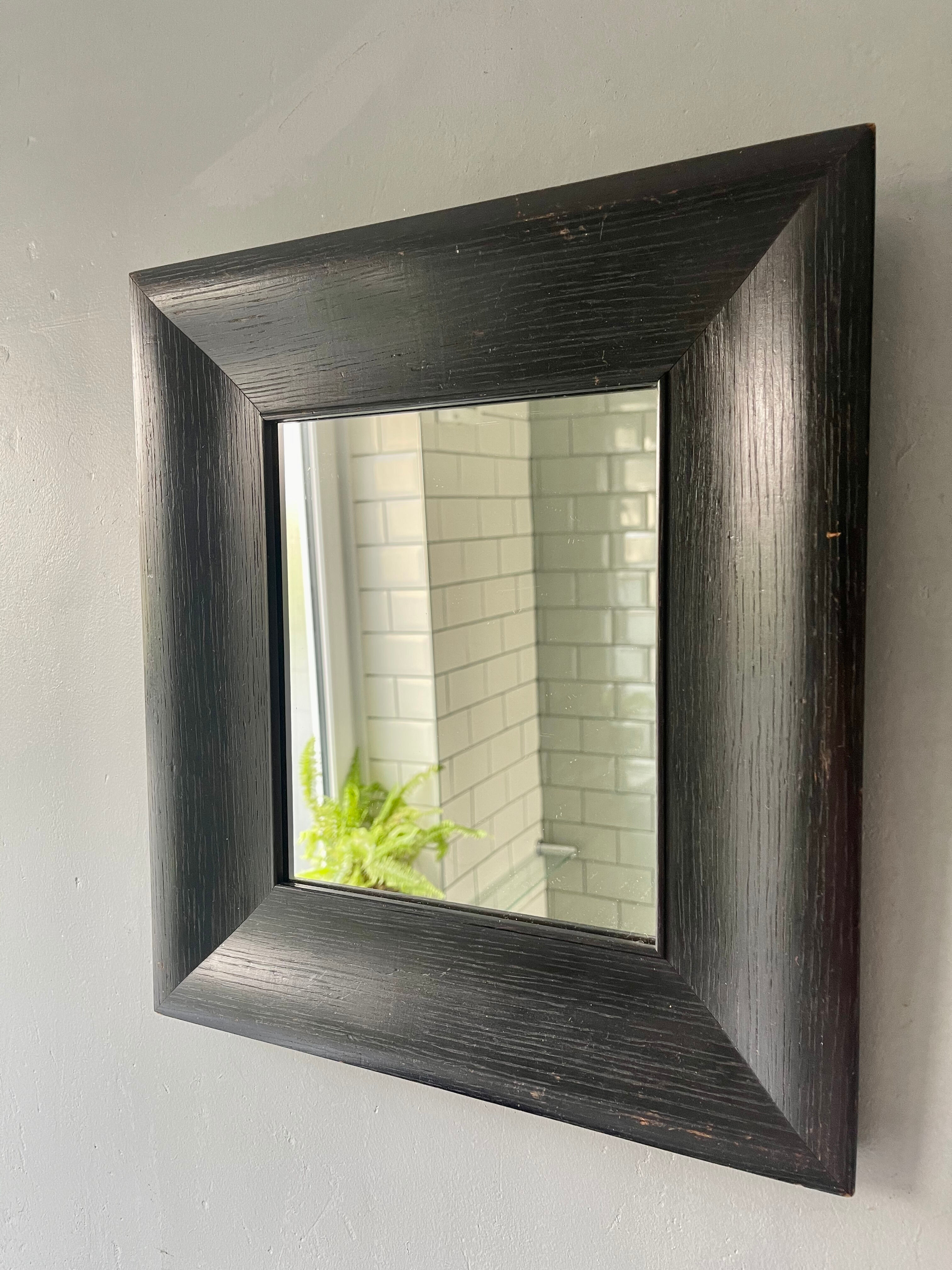 Vintage Wall Mirror Black Wooden Frame 33x36cm