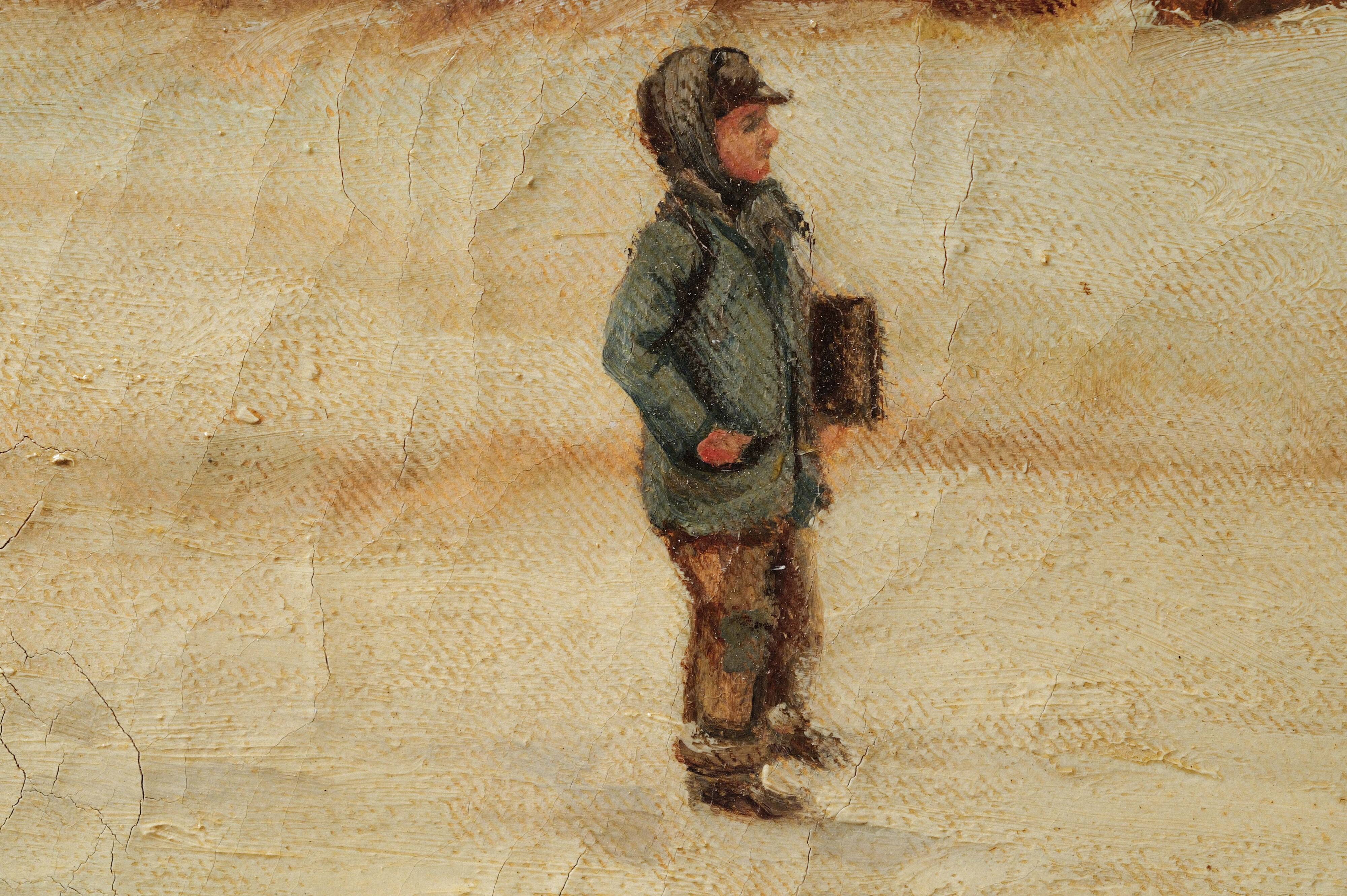 Children playing in the snow, oil on canvas, signed, circa 1900