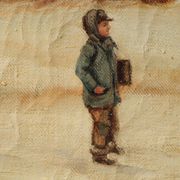 Enfants jouant dans la neige, huile sur toile, signée, vers 1900