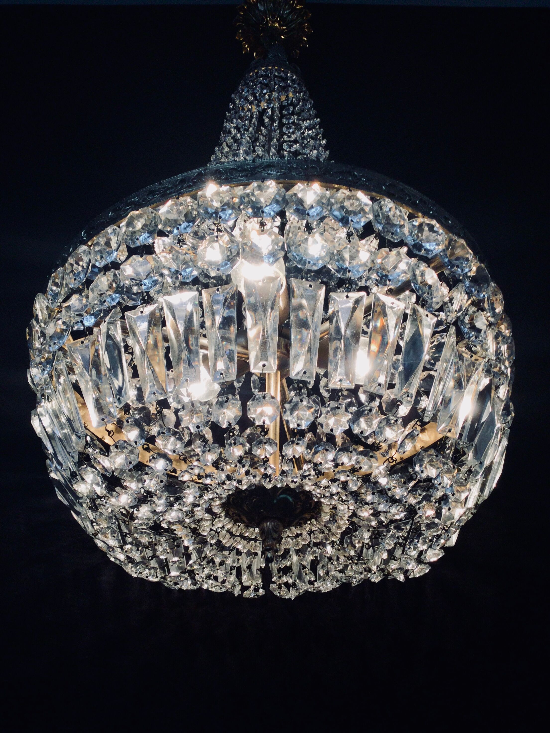Bronze and crystal hot air balloon chandelier