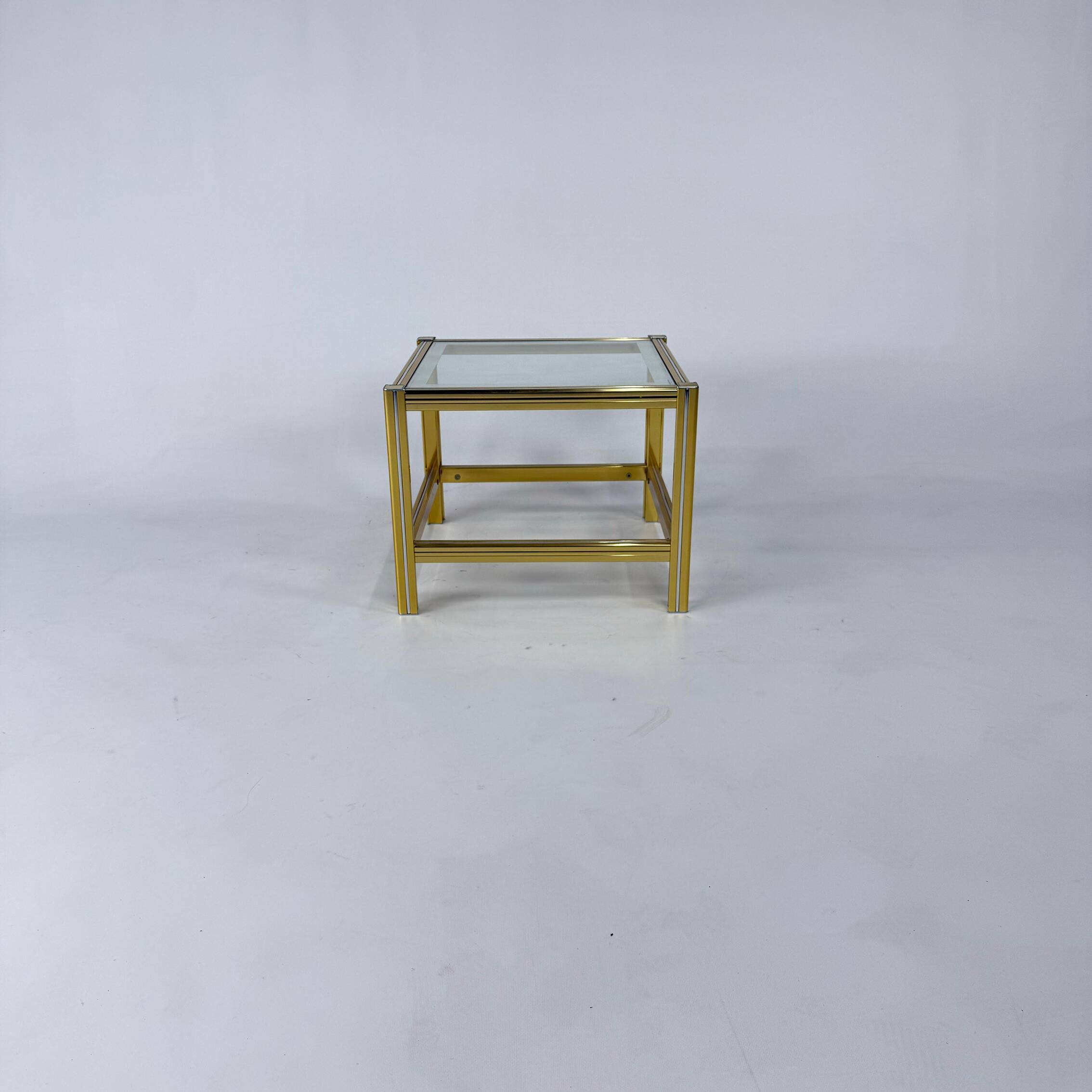 Hollywood Regency Brass and Glass Side Table, 1970s