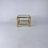 Table d'appoint Hollywood Regency en laiton et verre, années 1970