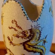Vase craquelé à décor chinois et floral XlX ème siècle