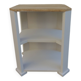 Beige vintage side tables, wooden tops.