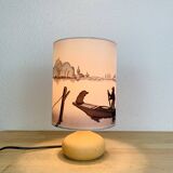 Fig lamp in sandstone and silk "fisherman" lampshade