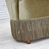 1960s, Danish 2-seater sofa, green furniture velour, beech wood legs.