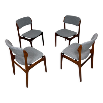 4 chaises de salle à manger danoise du milieu du siècle modèle 49 par Erik Buch pour O.D. Mobler, années 1960