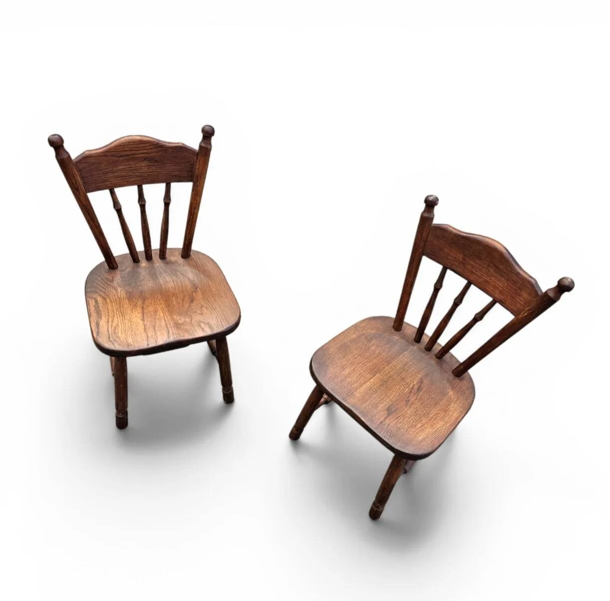 Set of 2 Oak Wood Victorian Child Stick Back Chairs / 1960s
