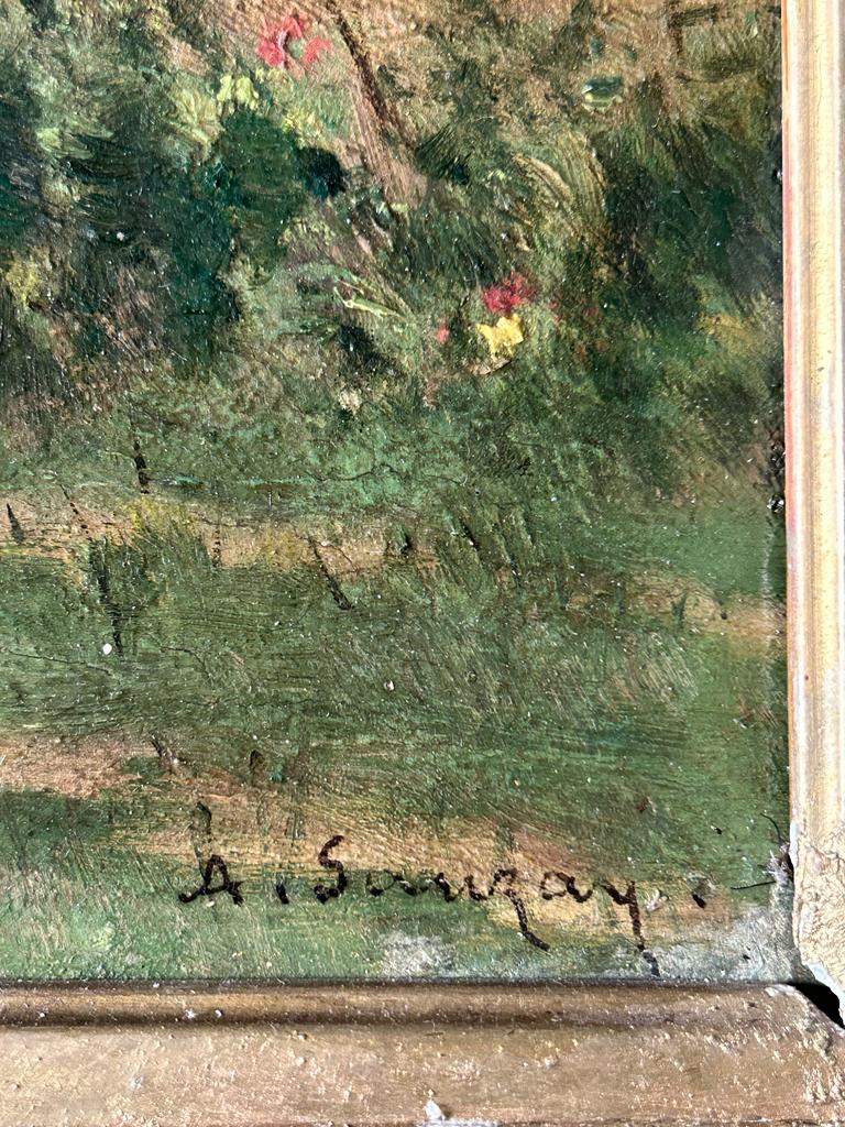 Adrien Jacques Sauzay (1841-1928) The entrance to the village - oil on mahogany panel