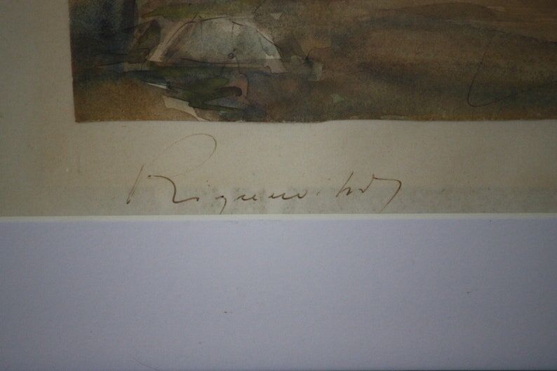 Watercolor by Alfred Doll representing "a street of Riquewihr" - 30 x 37cm