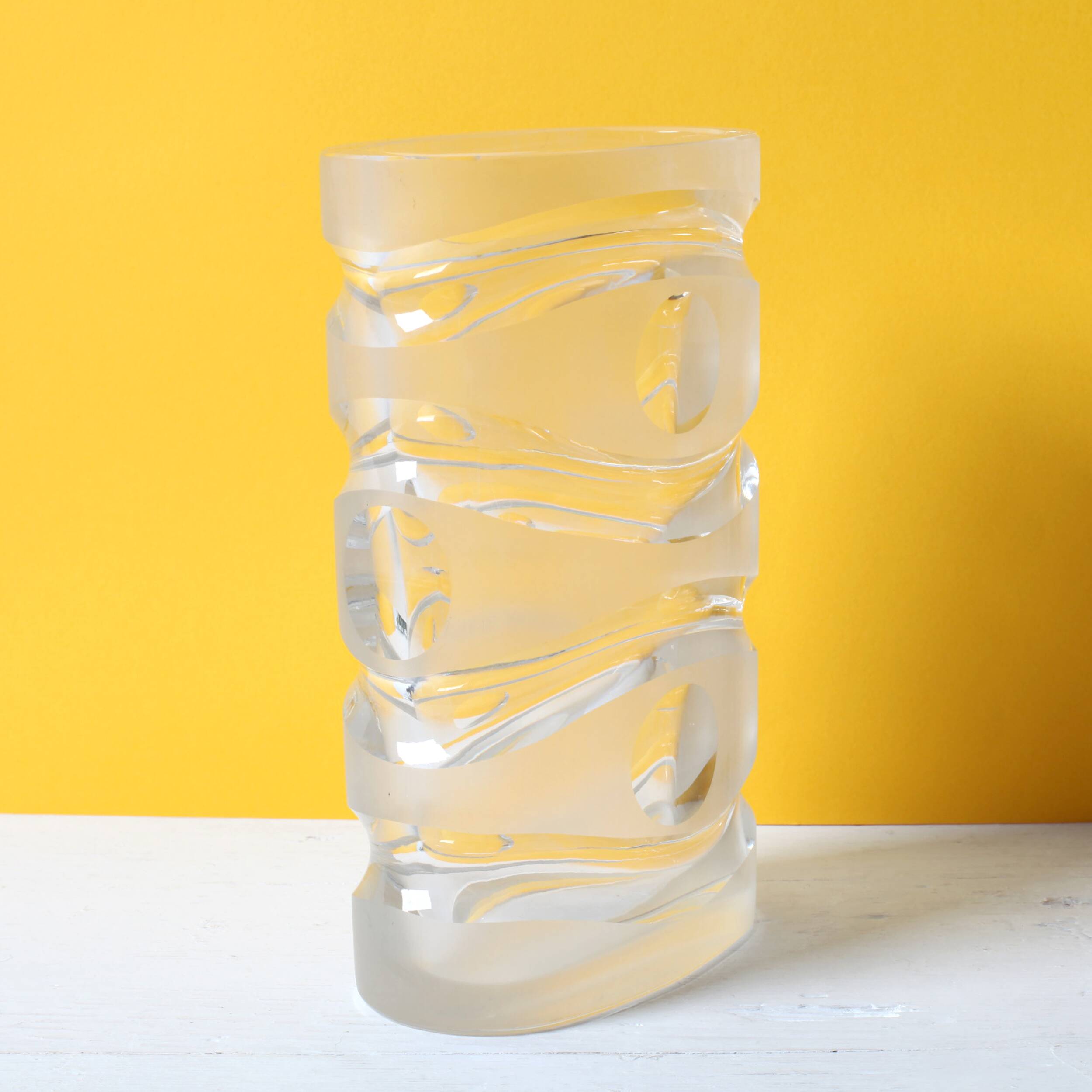 Mid-Century Iced Crystal Glass Vase: Peill & Putzler, Germany, 1960s