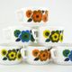 6 cups lotus arcopal france - orange, blue and yellow pop flower patterns - vintage 70s