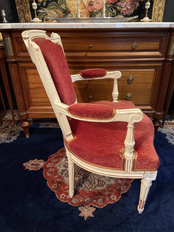 Fauteuil cabriolet velours rouge d'époque XVIIIe Louis XVI