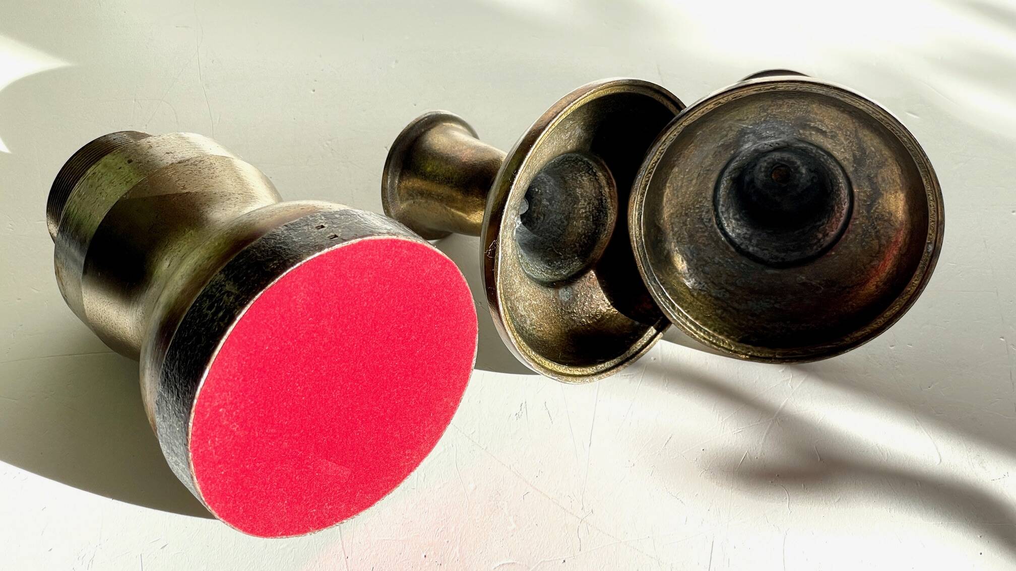 Industrial candle holders steel and silver bronze vintage