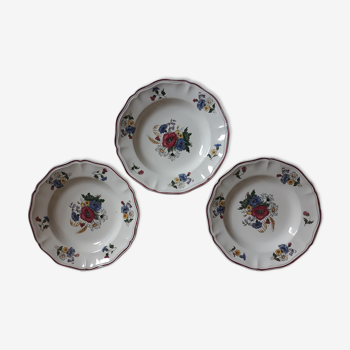 Set of 3 plates Sarreguemines "rustic" flowers of the field